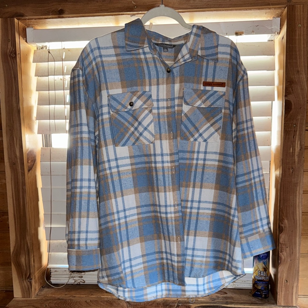 Simply Southern Blue and Tan Plaid Men's Shirt
